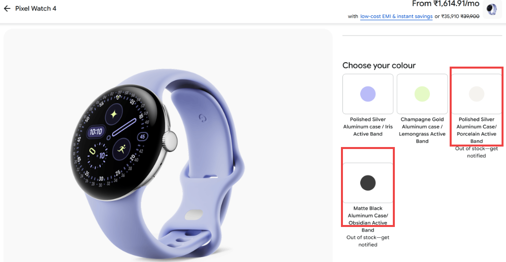 Google Store India Pixel Watch 4 41mm Stock